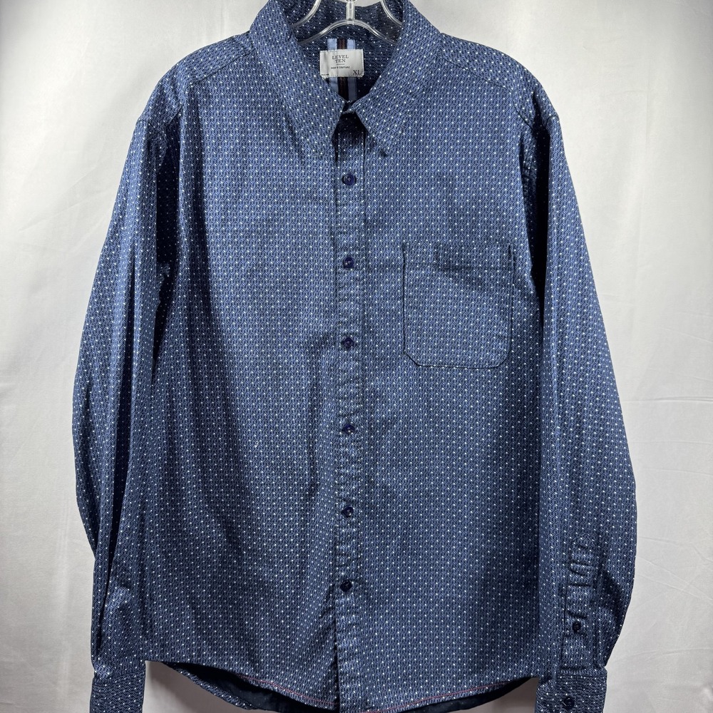 Level Ten Shirt Mens XL‎ Blue Geometric Print Button Down Long Sleeve Cotton
